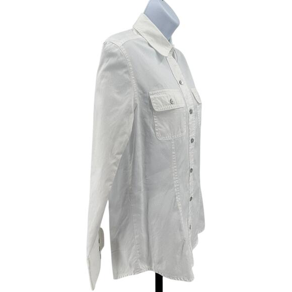 Chico's Shirt WMNS SZ 0 White Button Up Long Sleeve Collared Dress Blouse - Picture 2 of 7